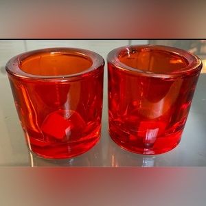 2 NEW Red/Orange Glass Candle Holders
Votive size